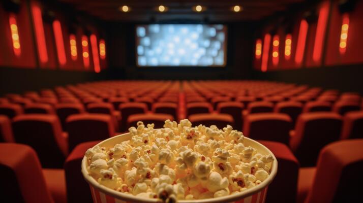 Movie screen with popcorn